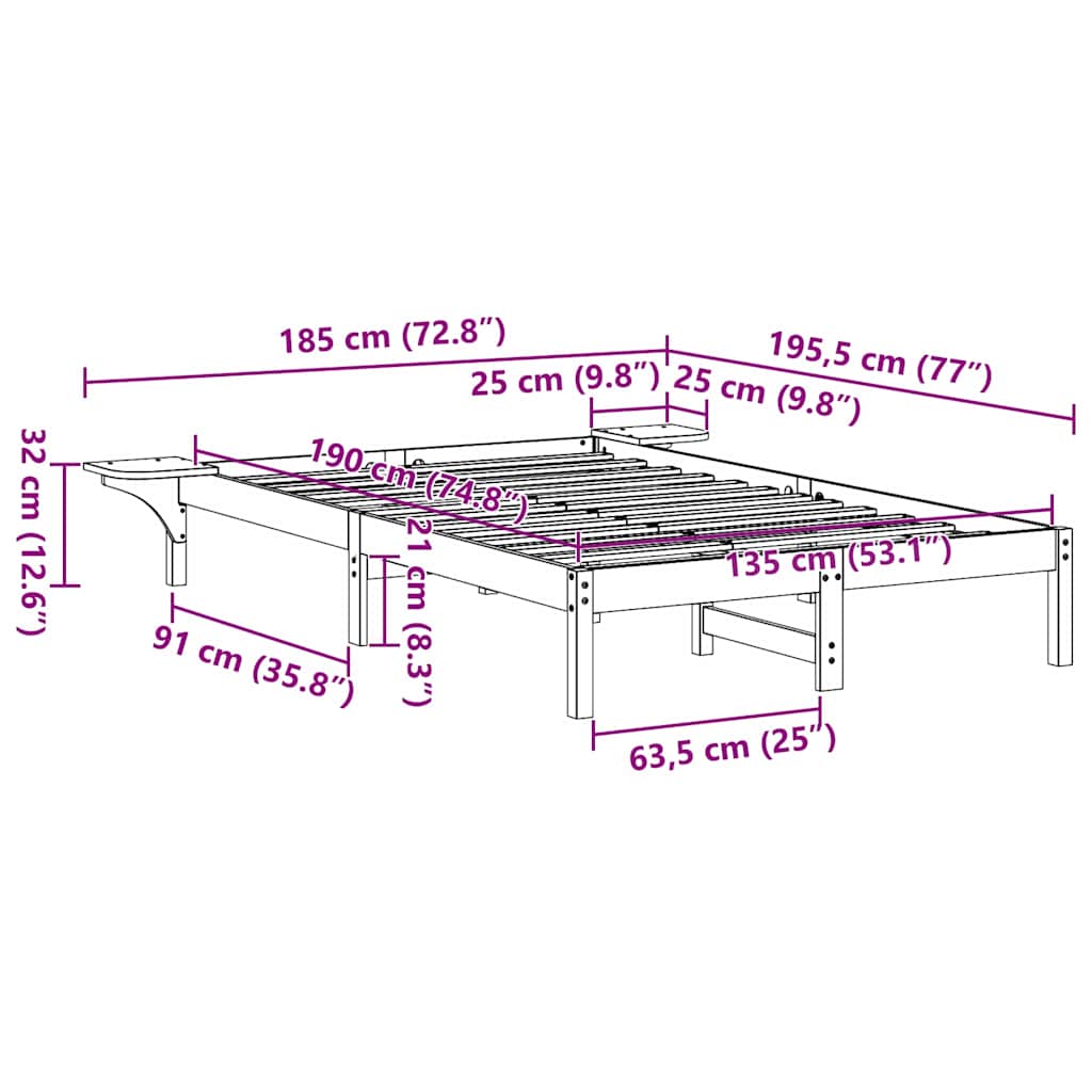 Sengestamme Naturlig 135 x 190 cm Massiv furu