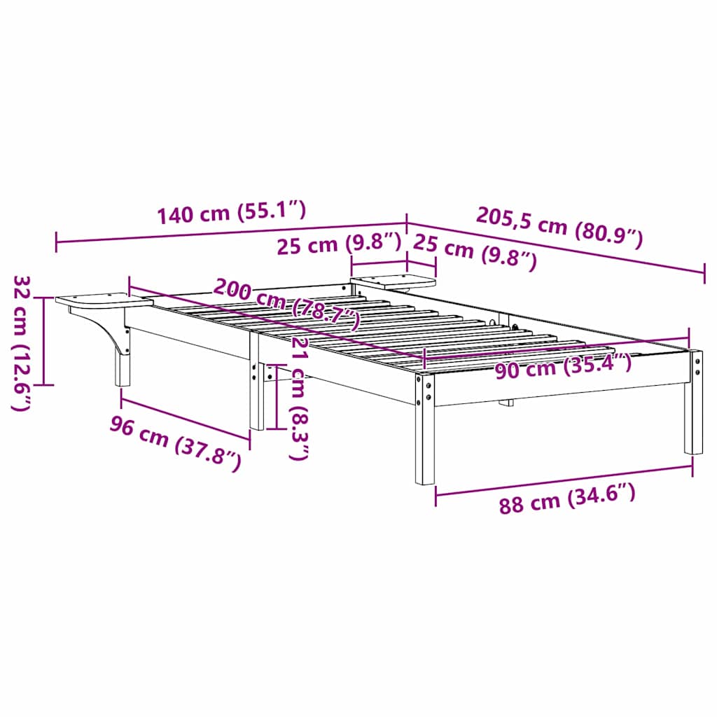 Sengestamme Vokset Brun 90 x 200 cm Massiv furu