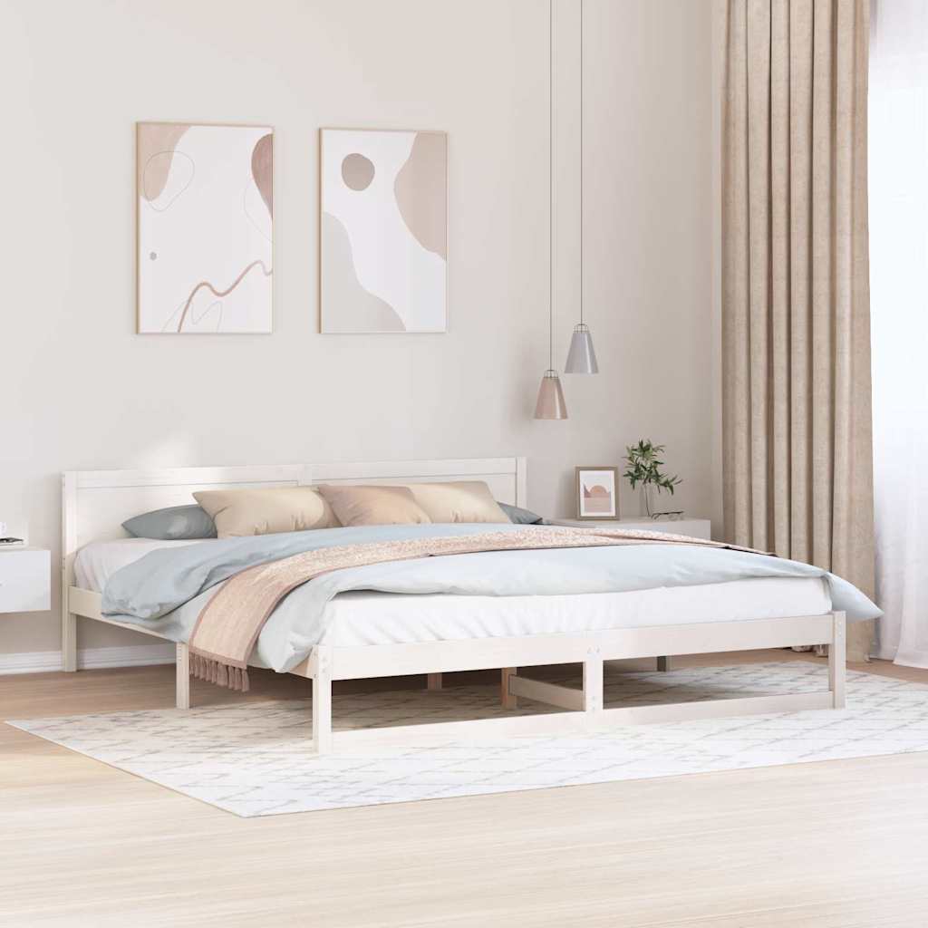 Sengestamme med hodegjerde Hvit 200 x 200 cm Massiv furu
