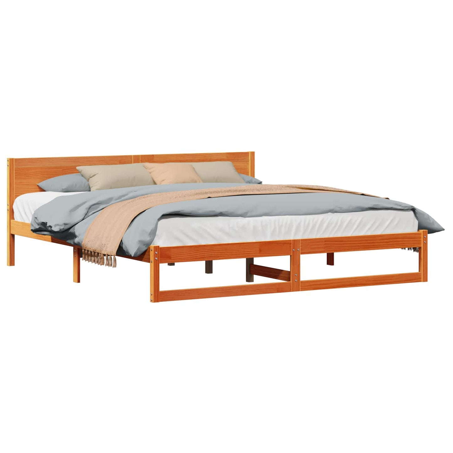 Sengestamme med hodegjerde Vokset Brun 200 x 200 cm Massiv furu