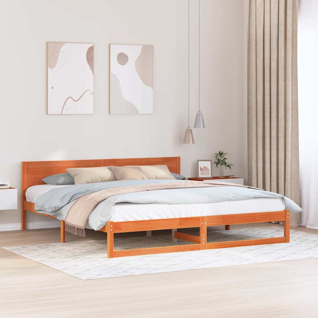 Sengestamme med hodegjerde Vokset Brun 180 x 200 cm Massiv furu
