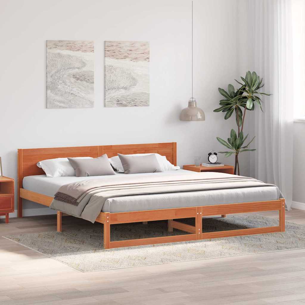 Sengestamme med hodegjerde Vokset Brun 180 x 200 cm Massiv furu