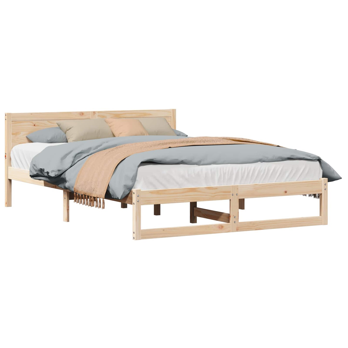Sengestamme med hodegjerde Naturlig 140 x 200 cm Massiv furu