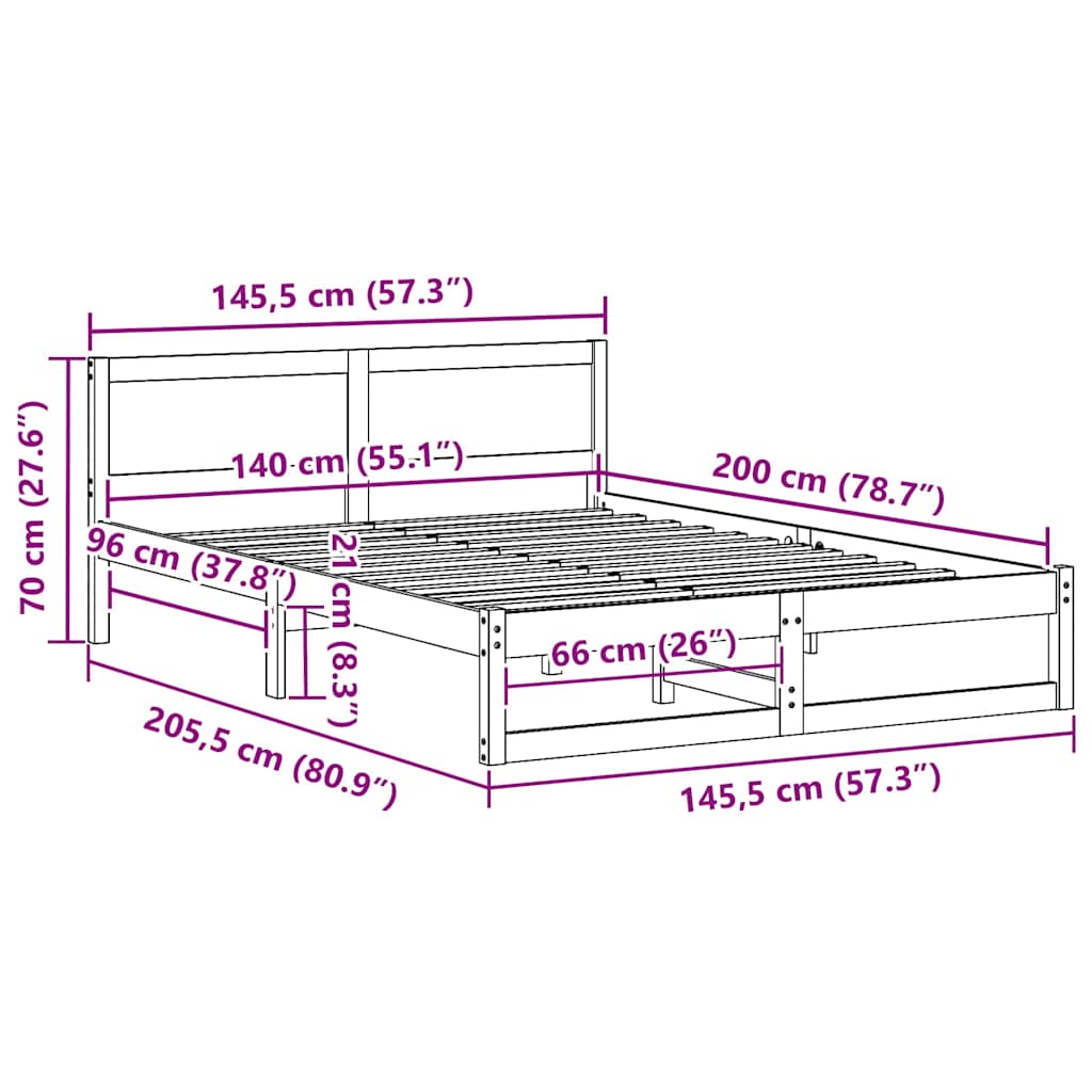Sengestamme med hodegjerde Hvit 140 x 200 cm Massiv furu