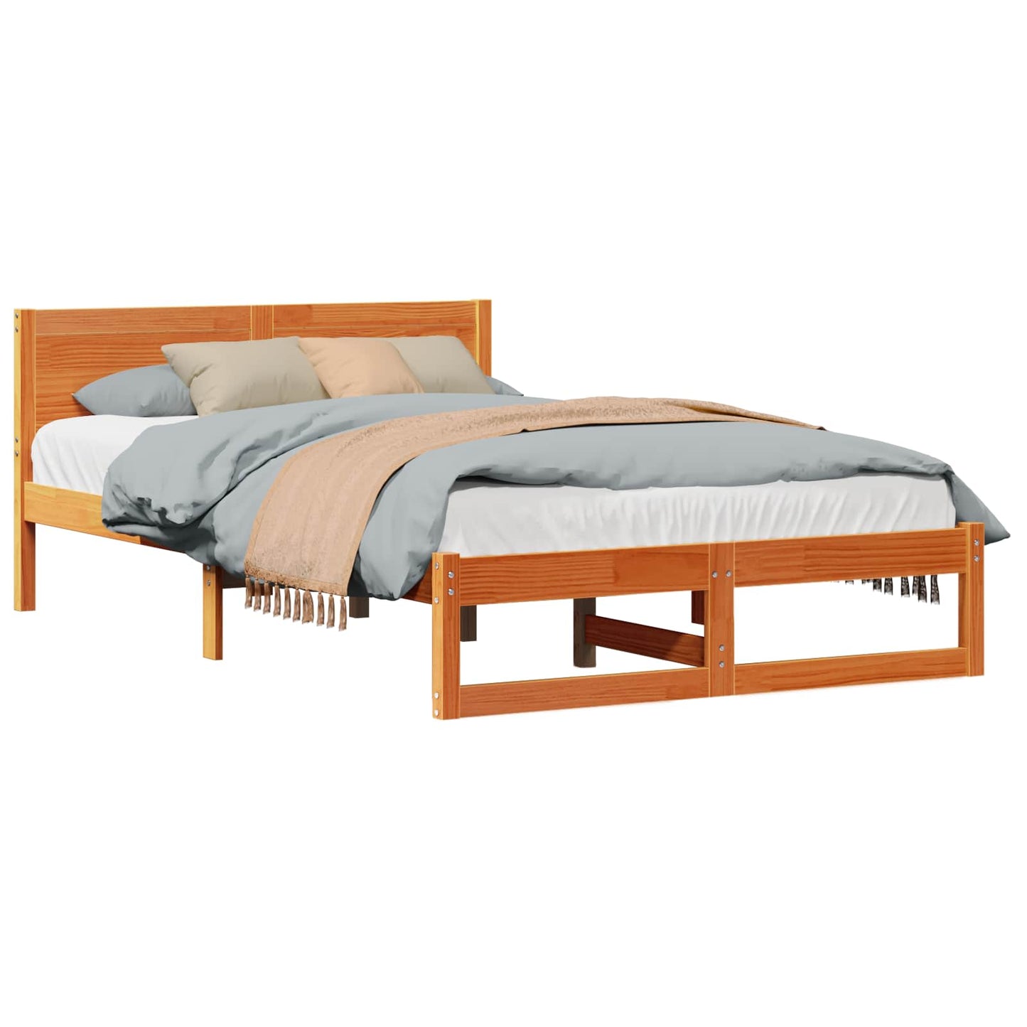 Sengestamme med hodegjerde Vokset Brun 135 x 190 cm Massiv furu
