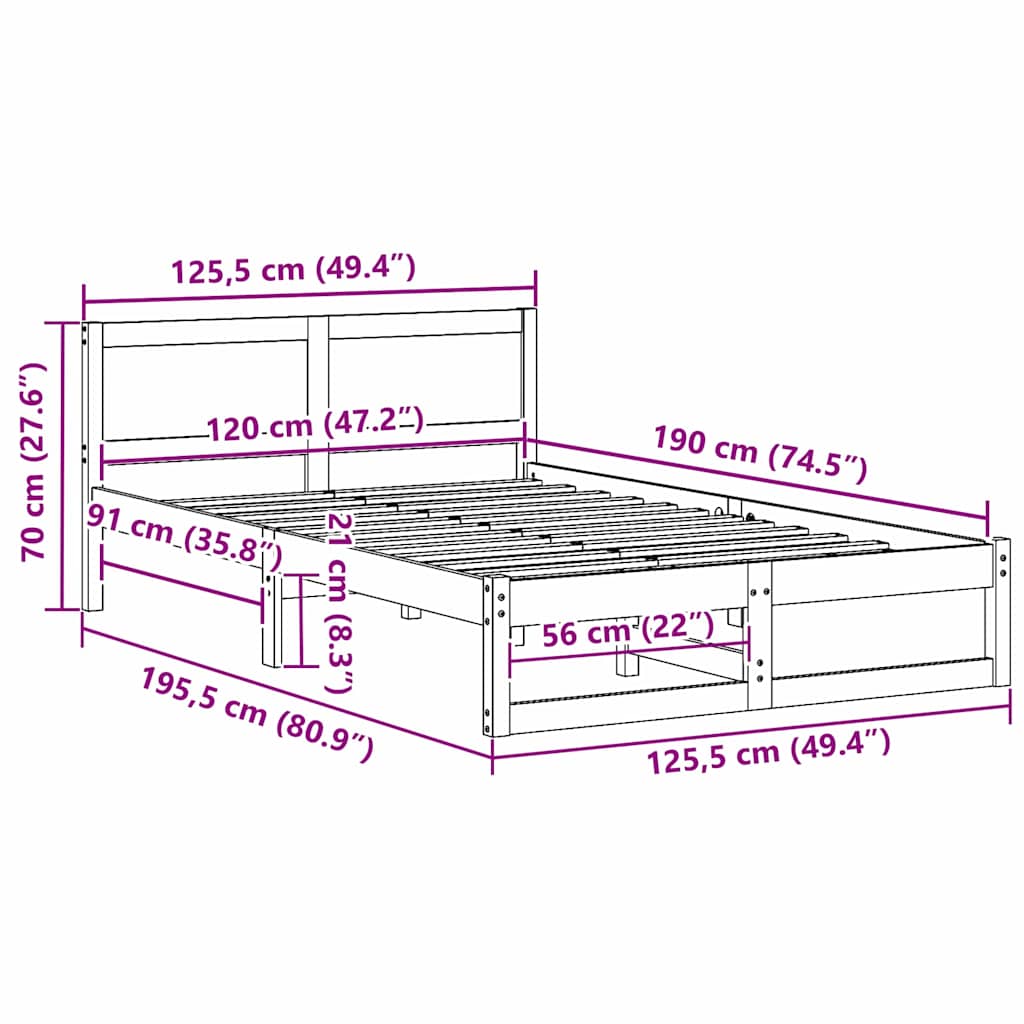 Sengestamme med hodegjerde Hvit 120 x 190 cm Massiv furu