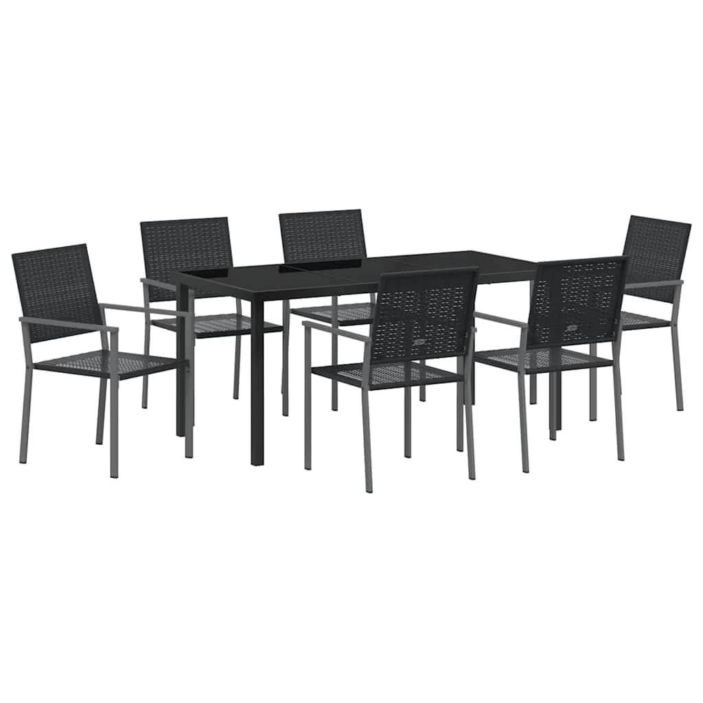 Hage Spisegruppe 7 pcs Svart PE Rattan