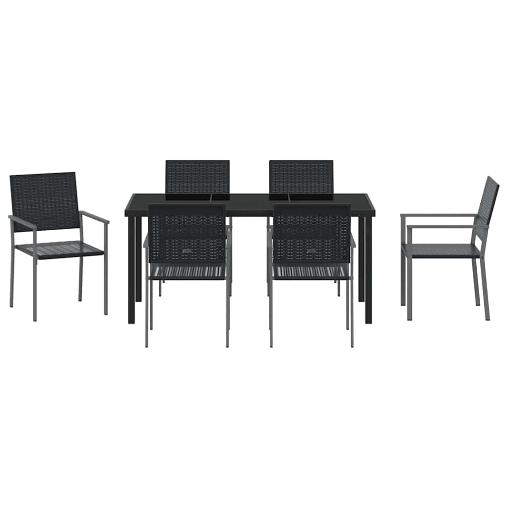 Hage Spisegruppe 7 pcs Svart PE Rattan