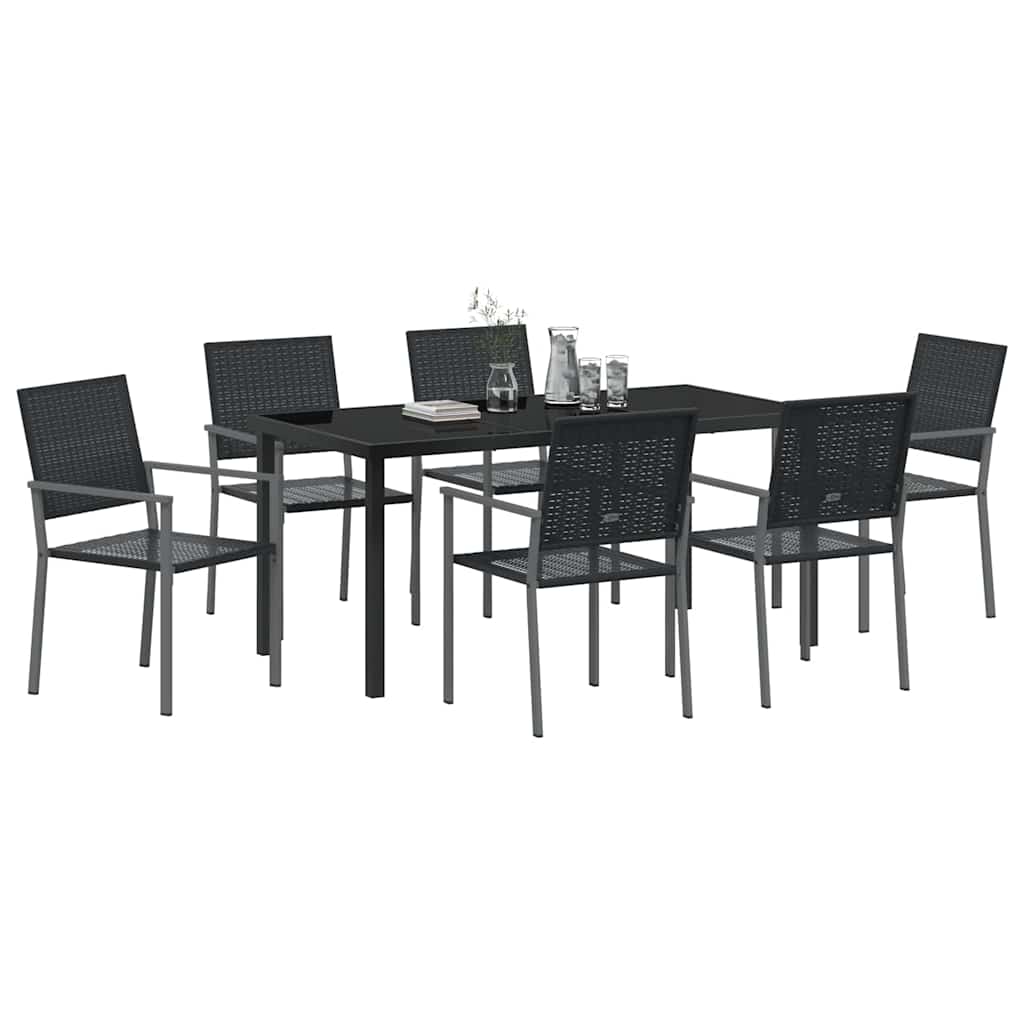 Hage Spisegruppe 7 pcs Svart PE Rattan