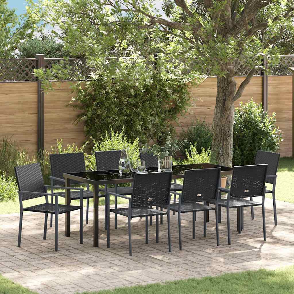 Hage Spisegruppe 9 pcs Svart PE Rattan