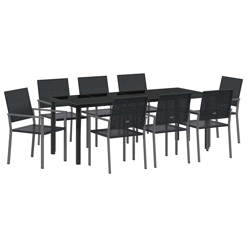 Hage Spisegruppe 9 pcs Svart PE Rattan