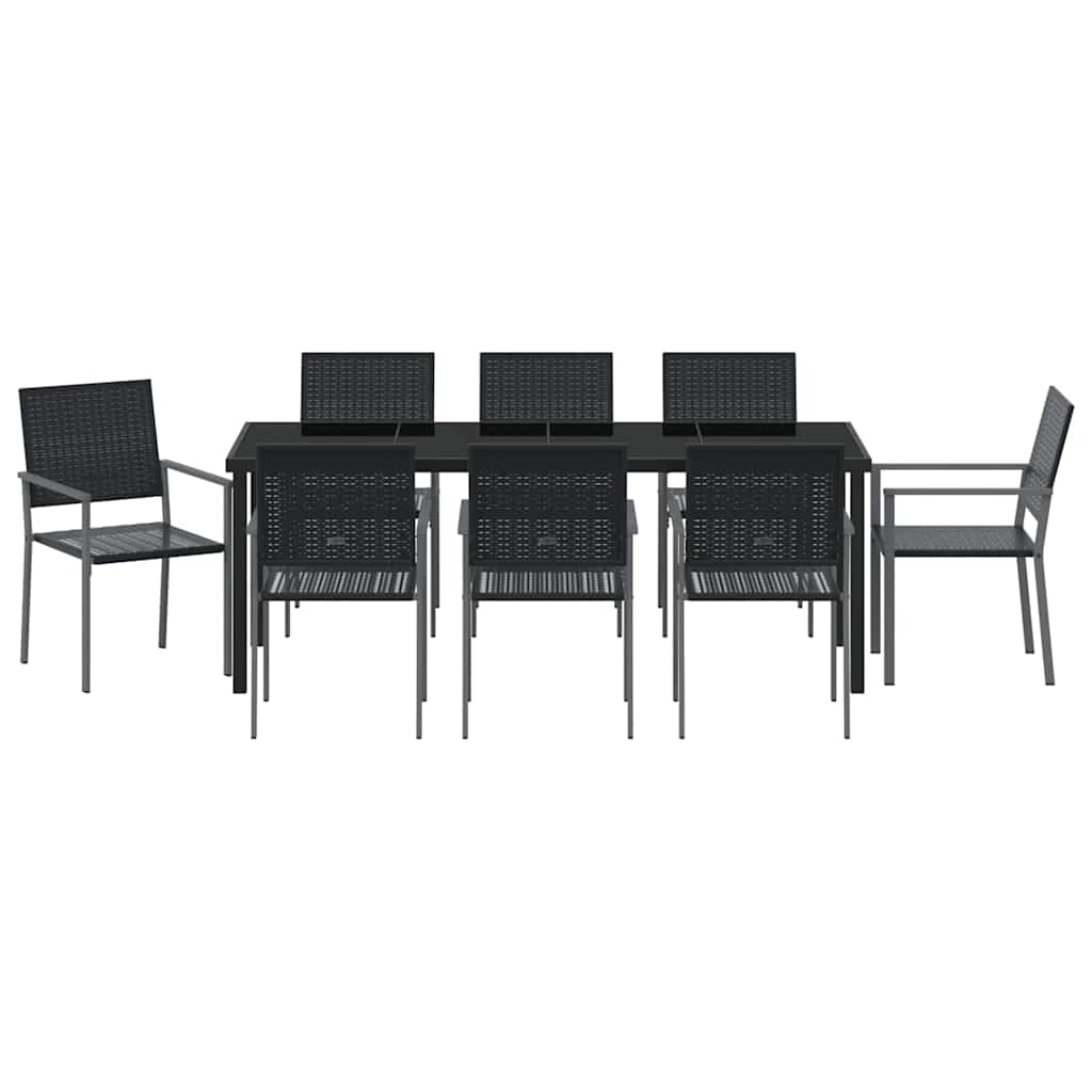 Hage Spisegruppe 9 pcs Svart PE Rattan