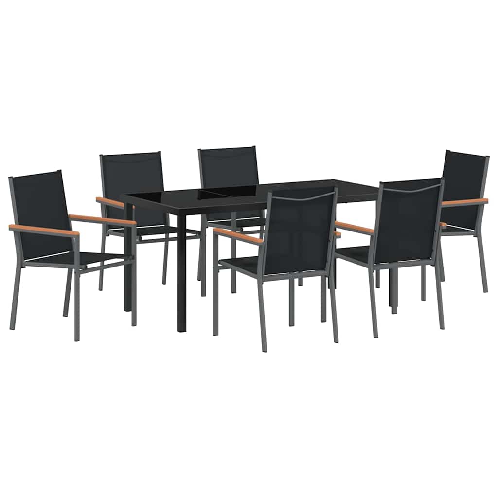 Hage Spisegruppe 7 pcs Svart Pulverlakkert stål