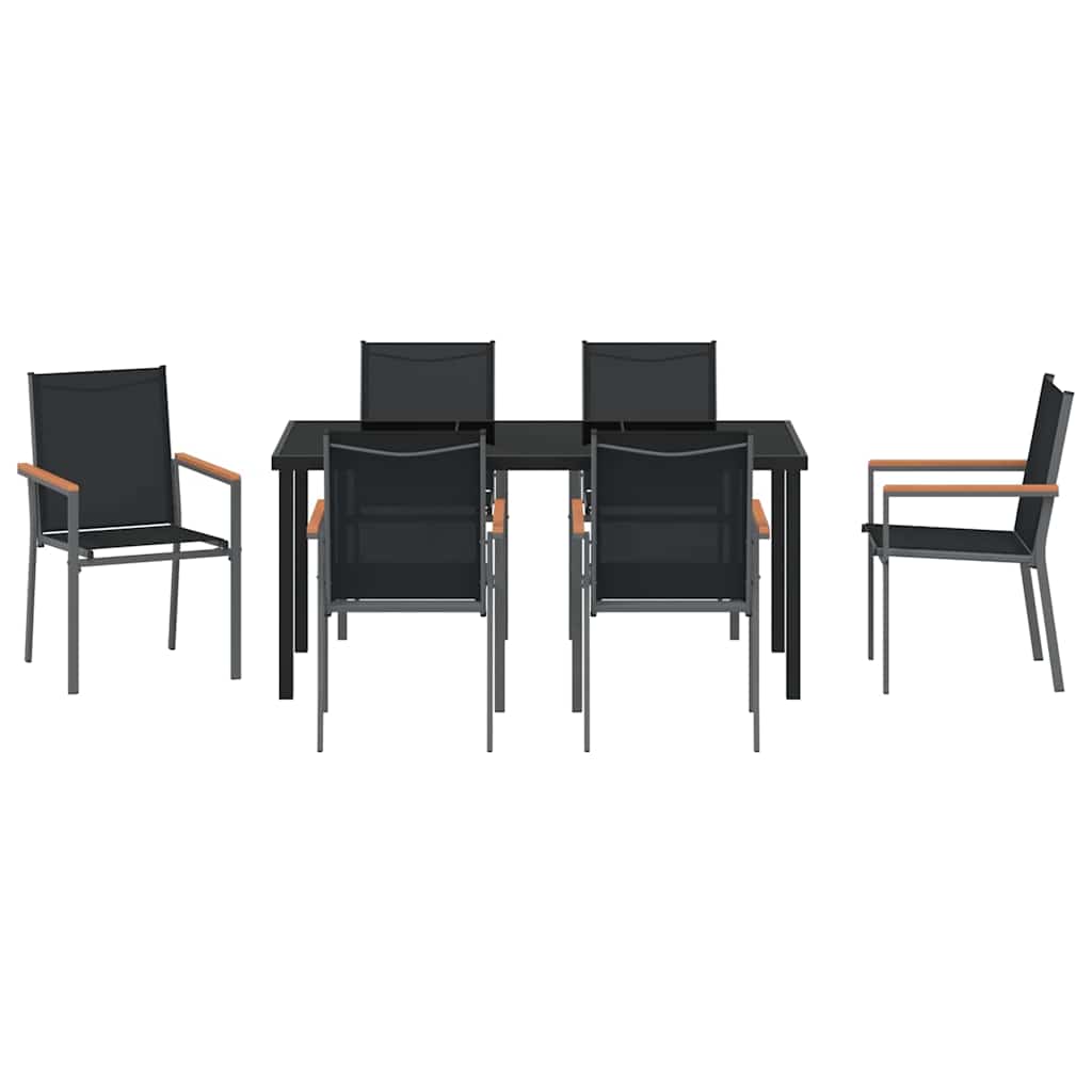 Hage Spisegruppe 7 pcs Svart Pulverlakkert stål