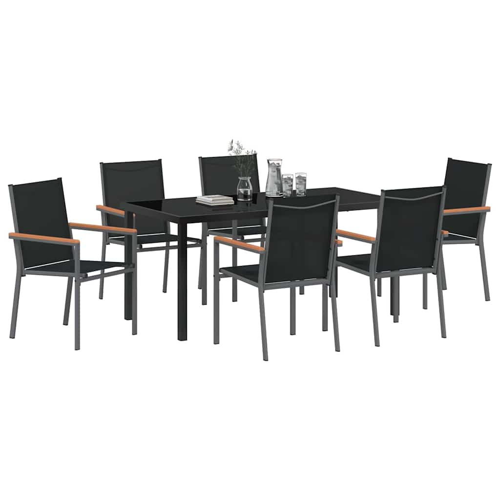 Hage Spisegruppe 7 pcs Svart Pulverlakkert stål