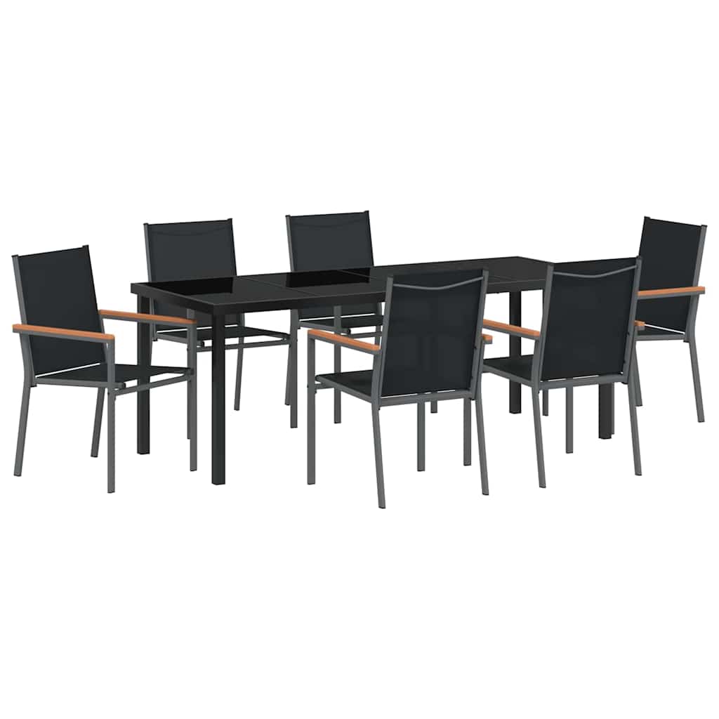 Hage Spisegruppe 7 pcs Svart Pulverlakkert stål