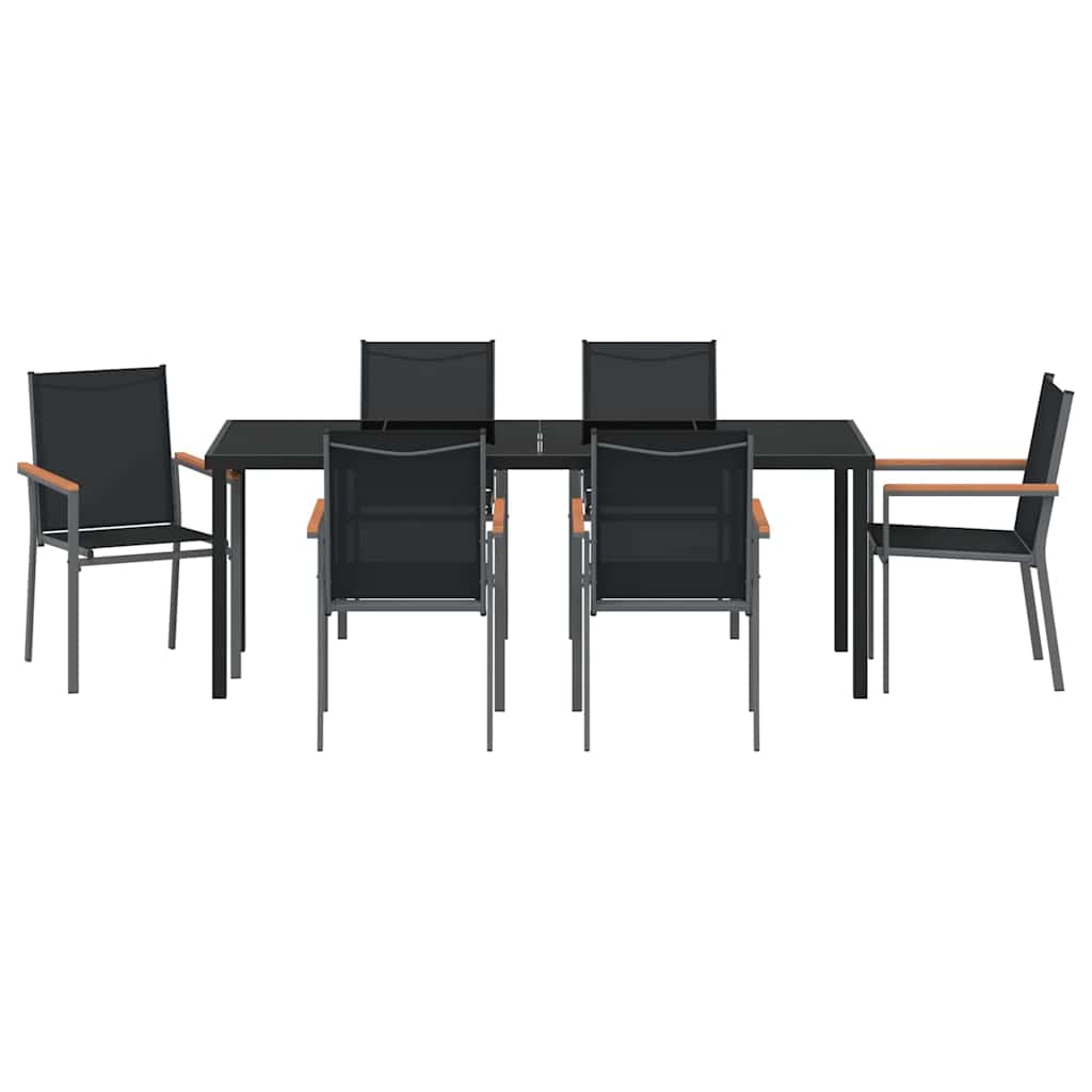 Hage Spisegruppe 7 pcs Svart Pulverlakkert stål
