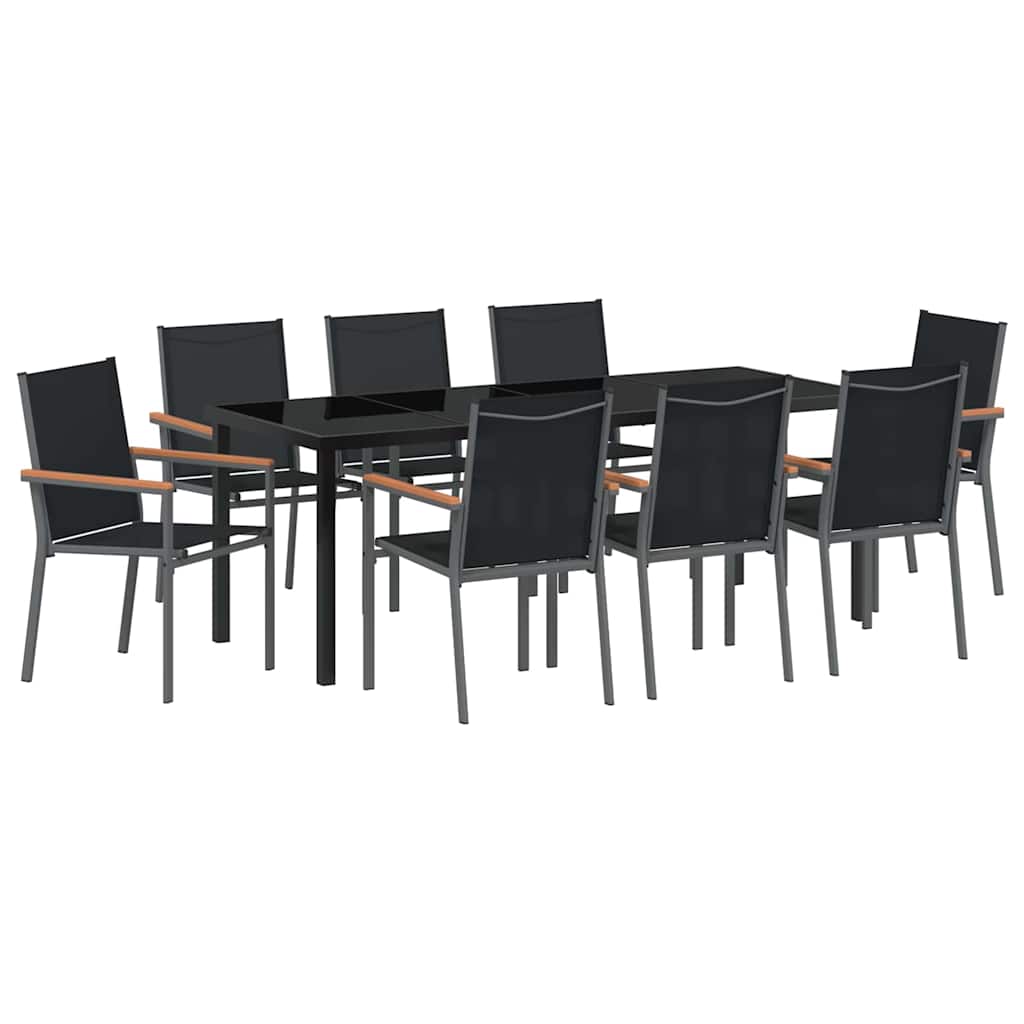 Hage Spisegruppe 9 pcs Svart Pulverlakkert stål