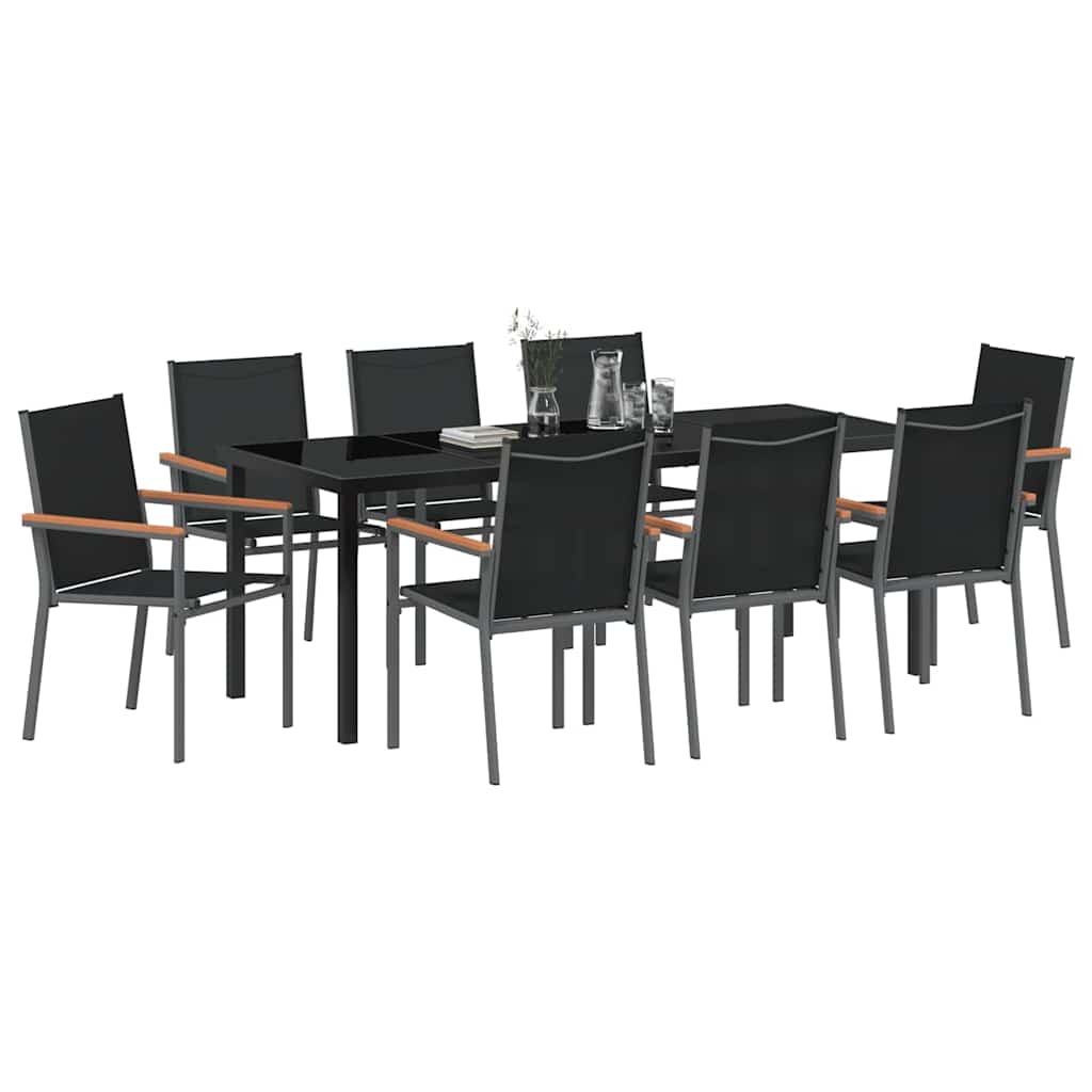 Hage Spisegruppe 9 pcs Svart Pulverlakkert stål