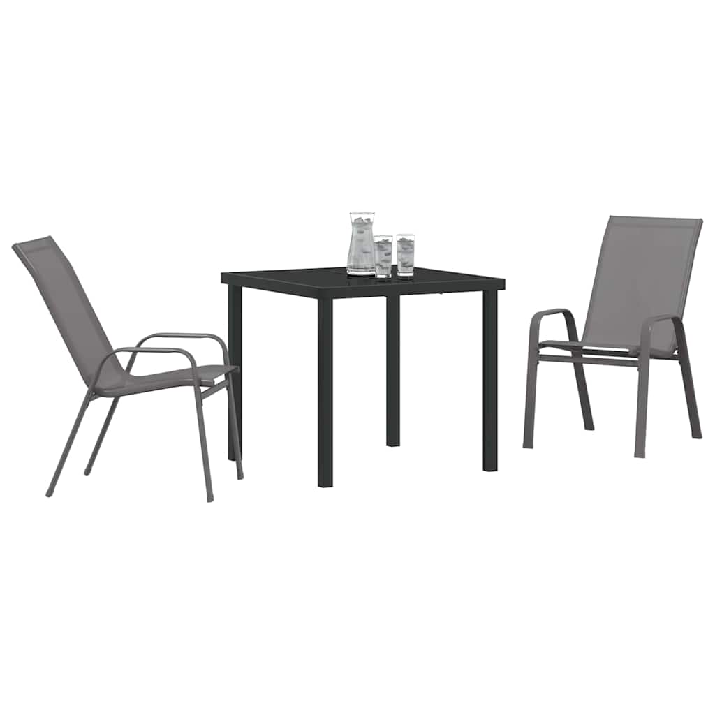 Hage Spisegruppe 3 pcs Grå og svart Pulverlakkert stål