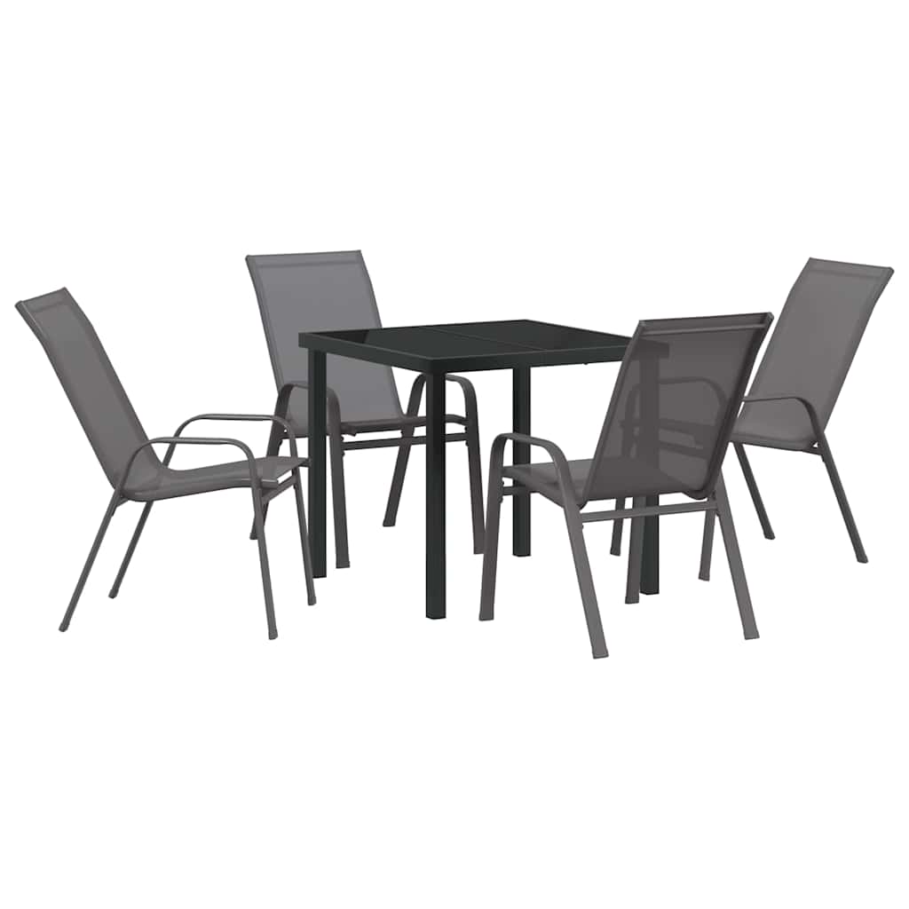 Hage Spisegruppe 5 pcs Grå og svart Pulverlakkert stål