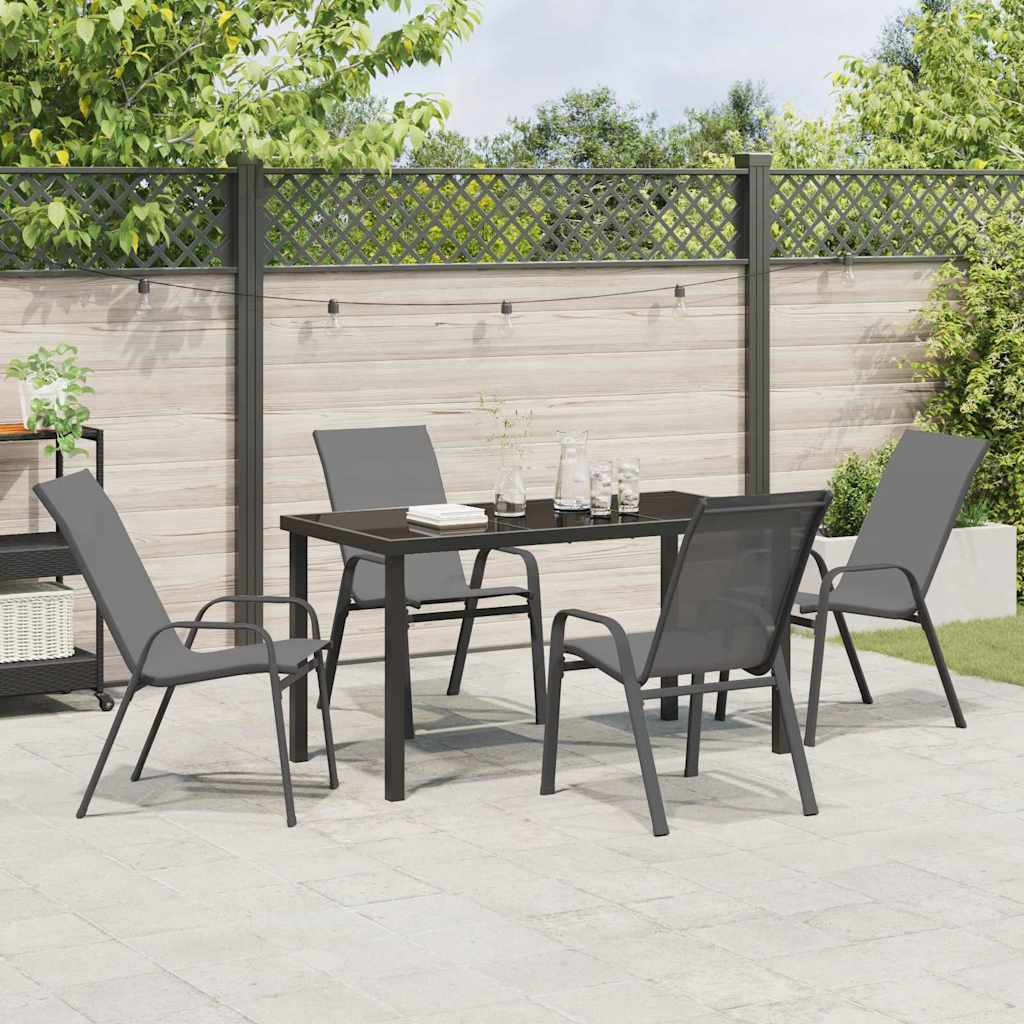 Hage Spisegruppe 5 pcs Grå og svart Pulverlakkert stål