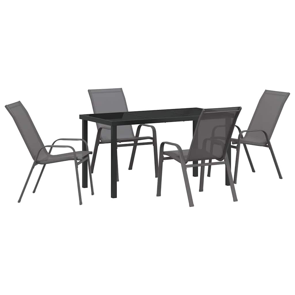 Hage Spisegruppe 5 pcs Grå og svart Pulverlakkert stål