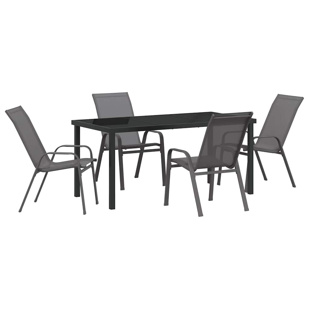 Hage Spisegruppe 5 pcs Grå og svart Pulverlakkert stål
