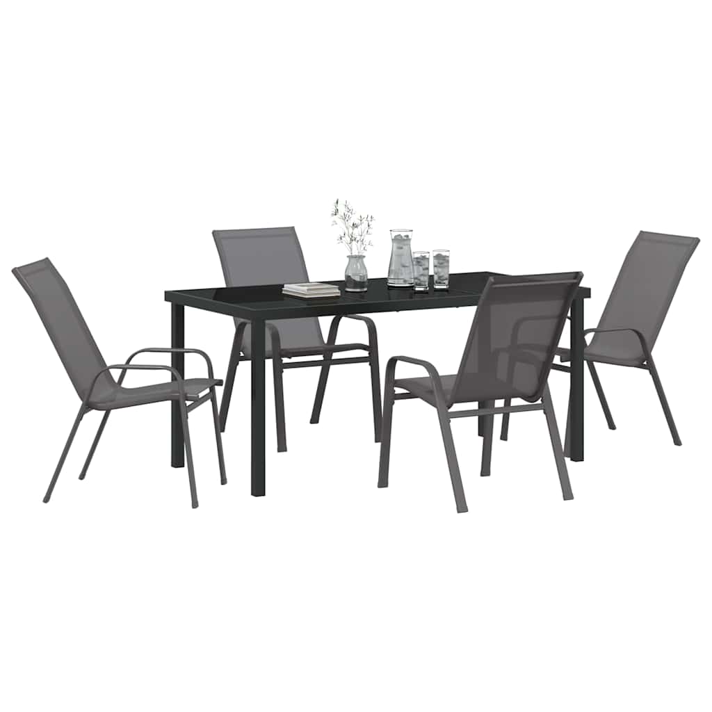 Hage Spisegruppe 5 pcs Grå og svart Pulverlakkert stål