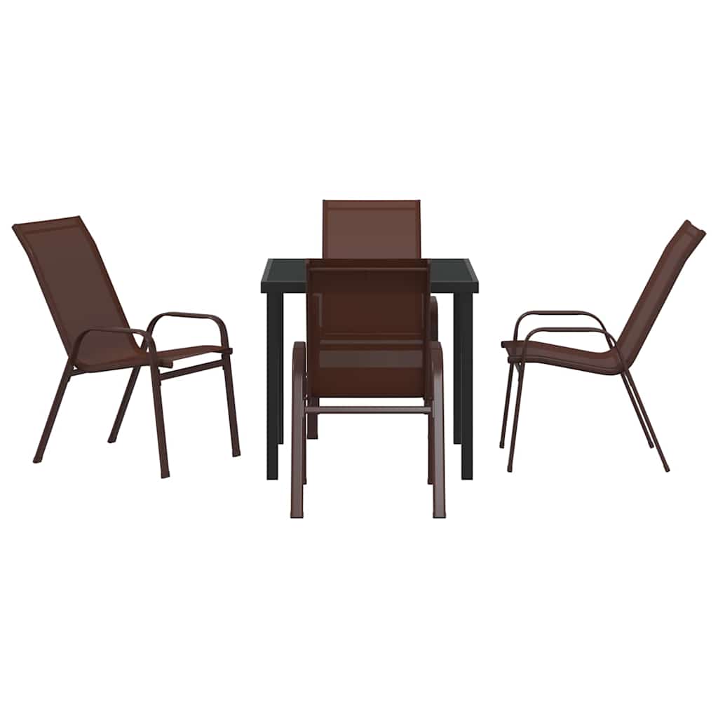 Hage Spisegruppe 5 pcs Brun og svart Pulverlakkert stål