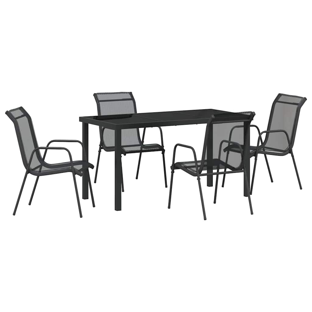 Hage Spisegruppe 5 pcs Svart Pulverlakkert stål