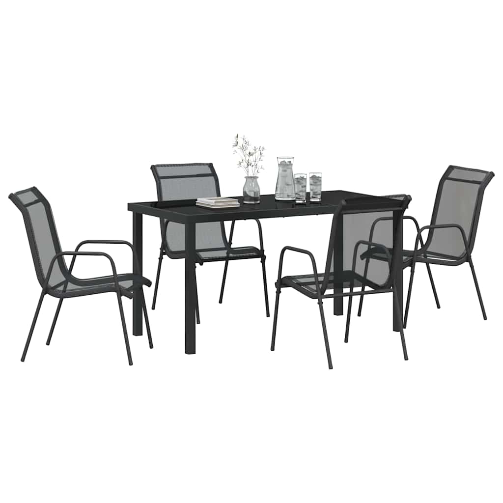 Hage Spisegruppe 5 pcs Svart Pulverlakkert stål