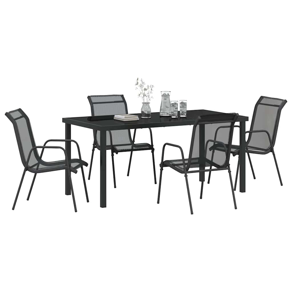 Hage Spisegruppe 5 pcs Svart Pulverlakkert stål