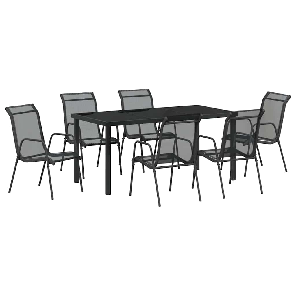 Hage Spisegruppe 7 pcs Svart Pulverlakkert stål