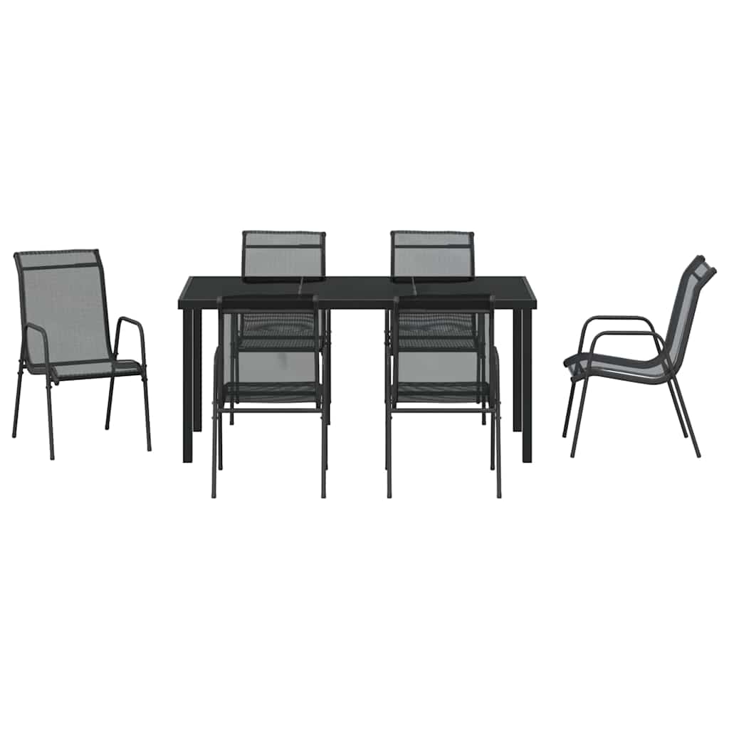 Hage Spisegruppe 7 pcs Svart Pulverlakkert stål