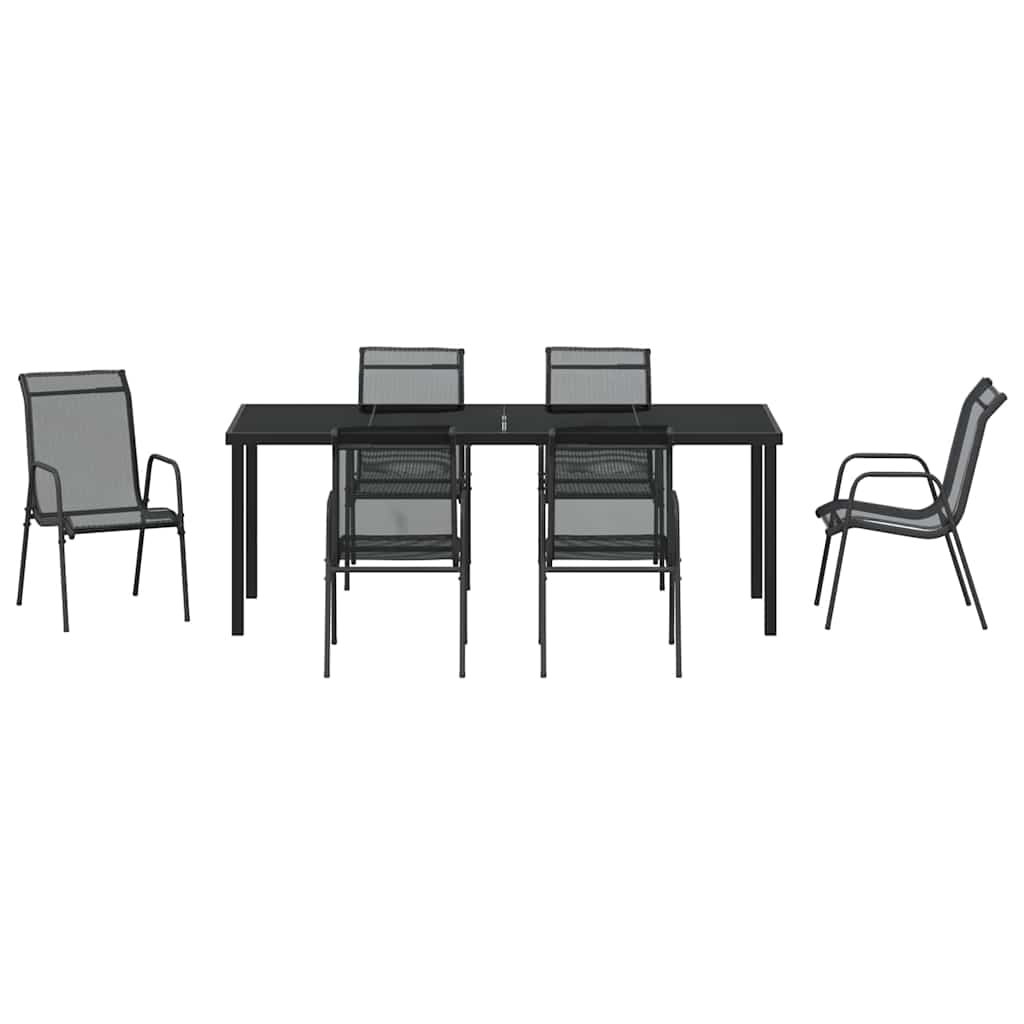 Hage Spisegruppe 7 pcs Svart Pulverlakkert stål