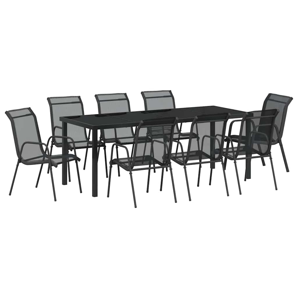 Hage Spisegruppe 9 pcs Svart Pulverlakkert stål