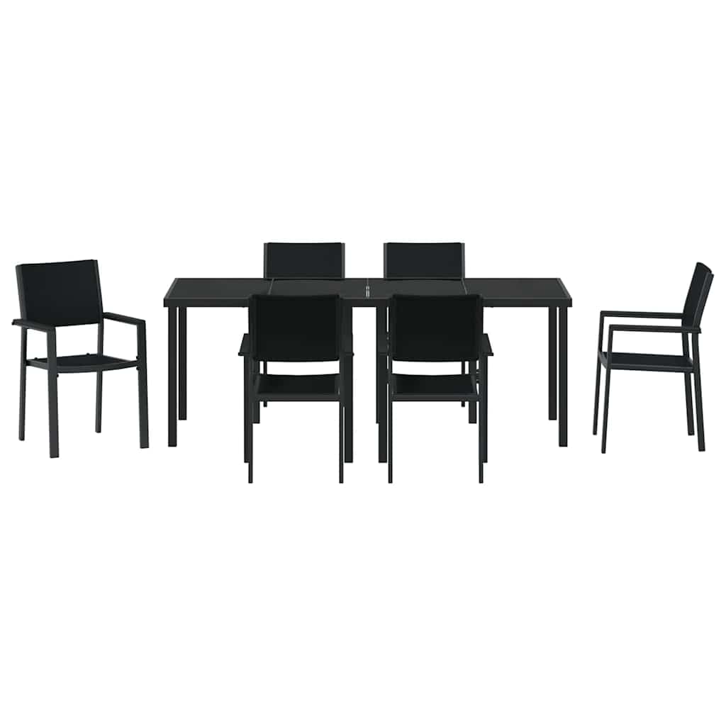 Hage Spisegruppe 7 pcs Svart Pulverlakkert stål