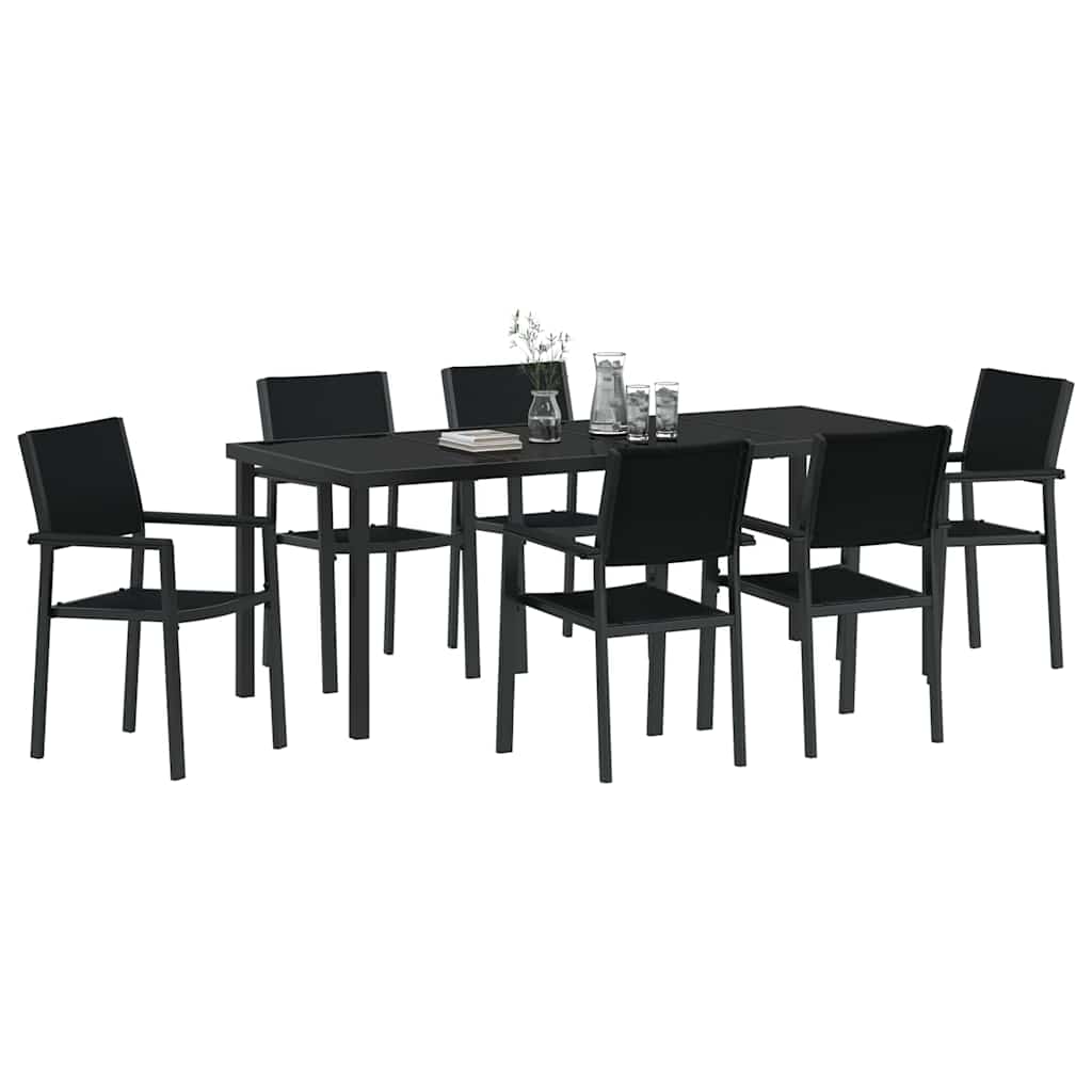 Hage Spisegruppe 7 pcs Svart Pulverlakkert stål