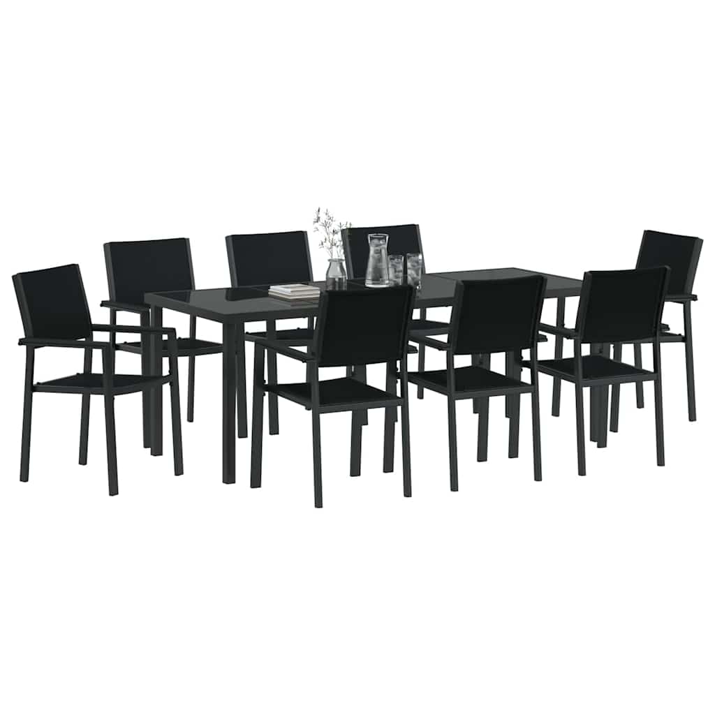 Hage Spisegruppe 9 pcs Svart Pulverlakkert stål