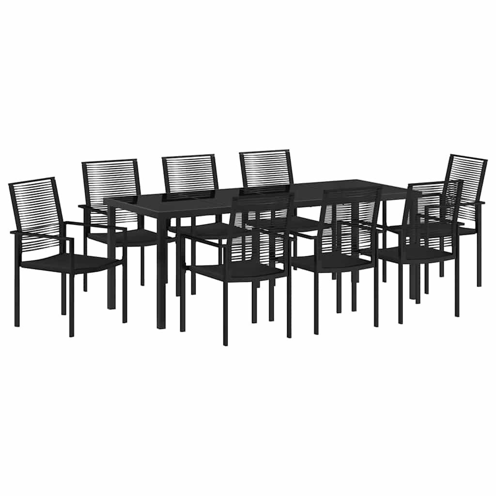 Hage Spisegruppe 9 pcs Svart Pulverlakkert stål