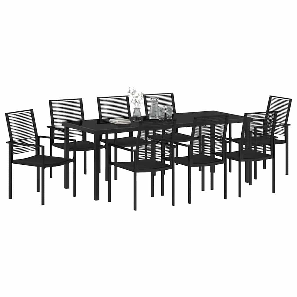 Hage Spisegruppe 9 pcs Svart Pulverlakkert stål