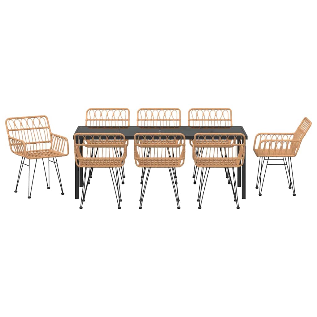 Hage Spisegruppe 9 pcs Brun Pulverlakkert stål