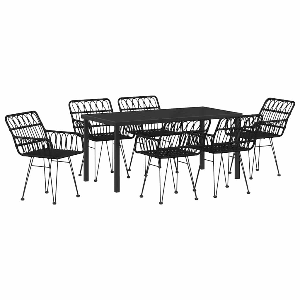 Hage Spisegruppe 7 pcs Svart Pulverlakkert stål