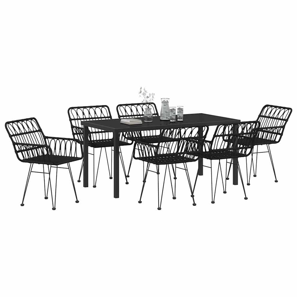 Hage Spisegruppe 7 pcs Svart Pulverlakkert stål