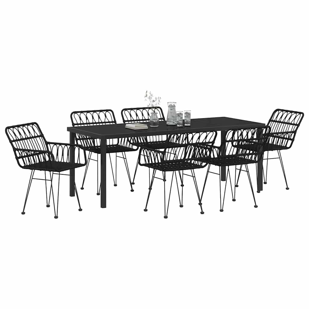 Hage Spisegruppe 7 pcs Svart Pulverlakkert stål