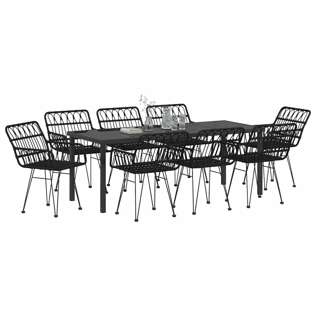 Hage Spisegruppe 9 pcs Svart Pulverlakkert stål