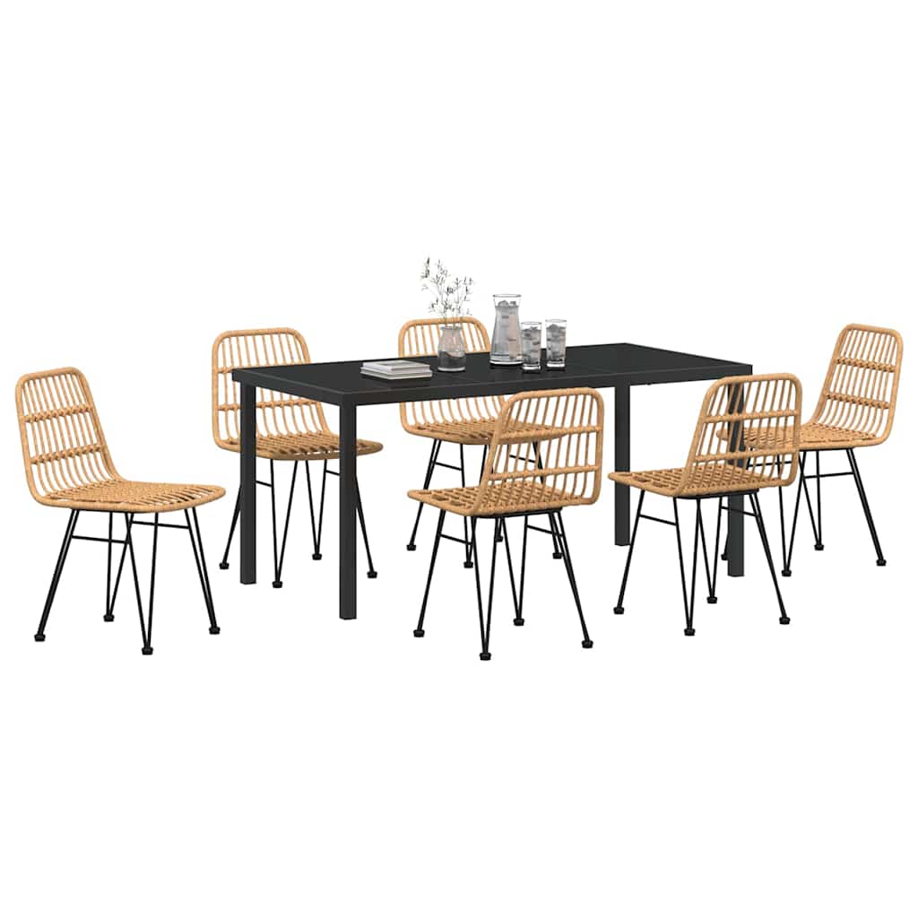 Hage Spisegruppe 7 pcs Brun Pulverlakkert stål
