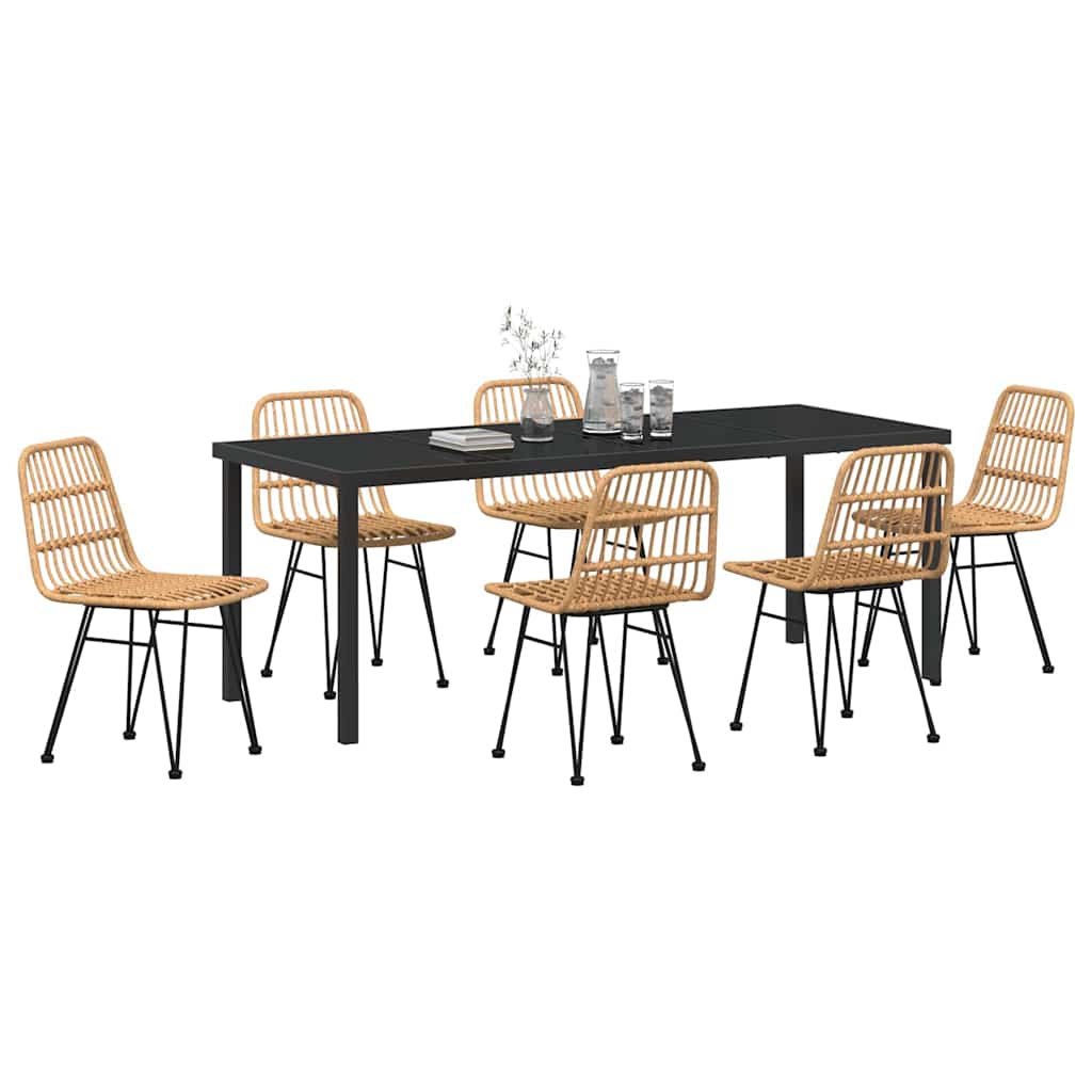 Hage Spisegruppe 7 pcs Brun Pulverlakkert stål