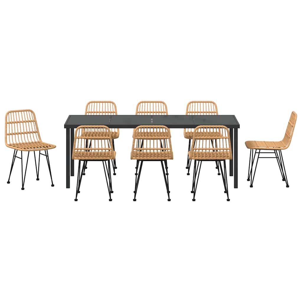 Hage Spisegruppe 9 pcs Brun Pulverlakkert stål